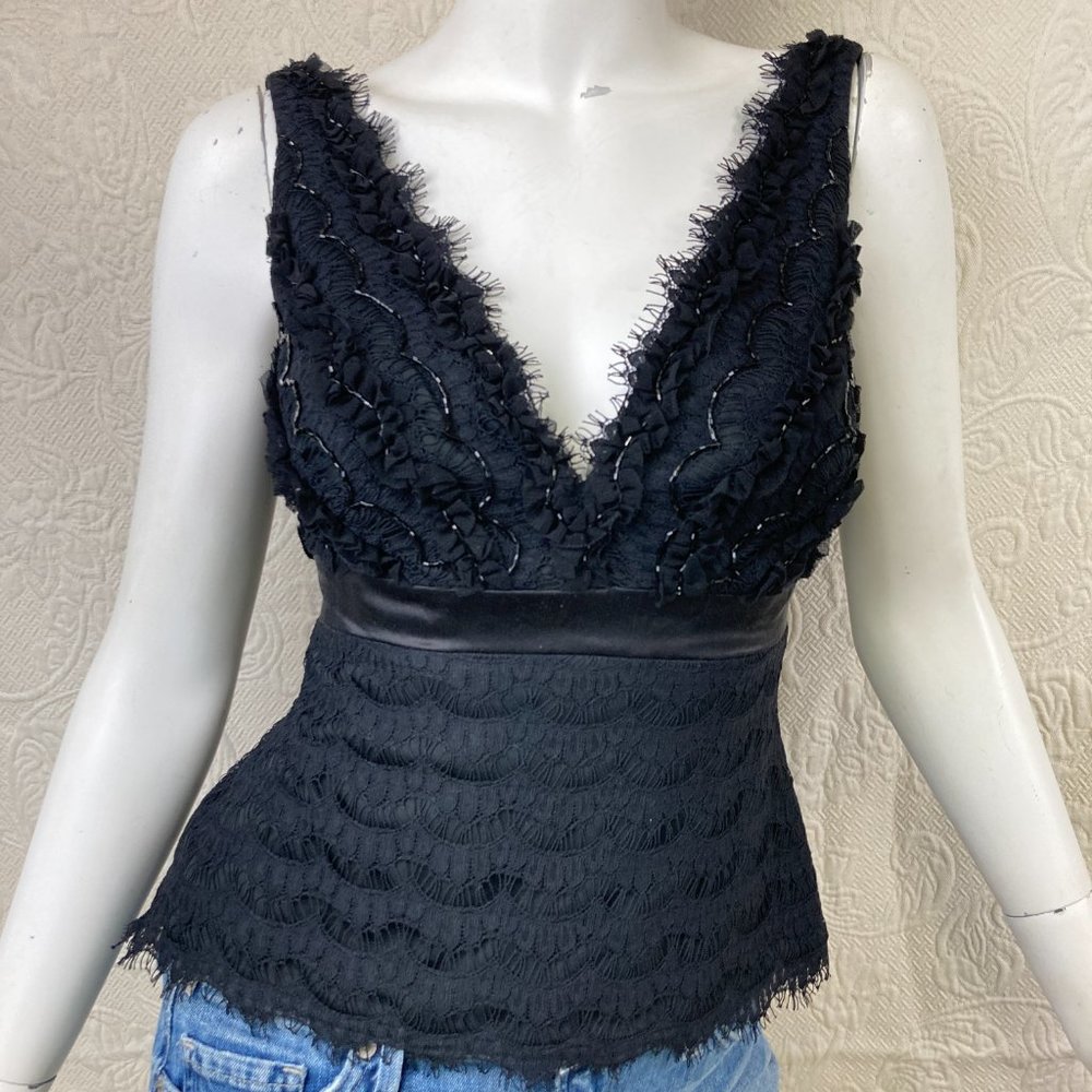 Tadashi Beaded Sleeveless Lace Blouse
